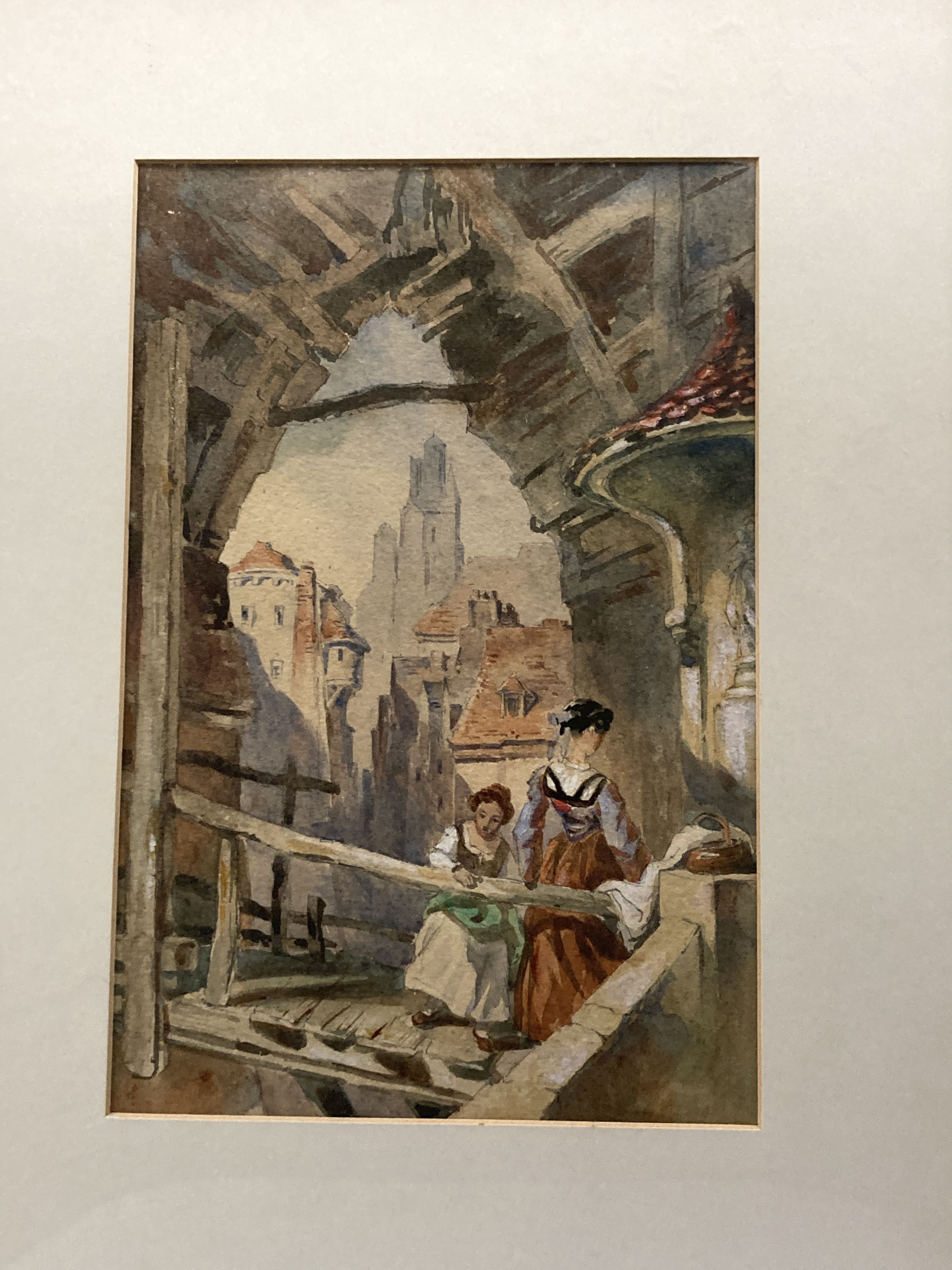 Attrib. to Samuel Gillespie Prout (1822-1911), French church interior, watercolour and a pair of watercolours attributed to Henry Woods